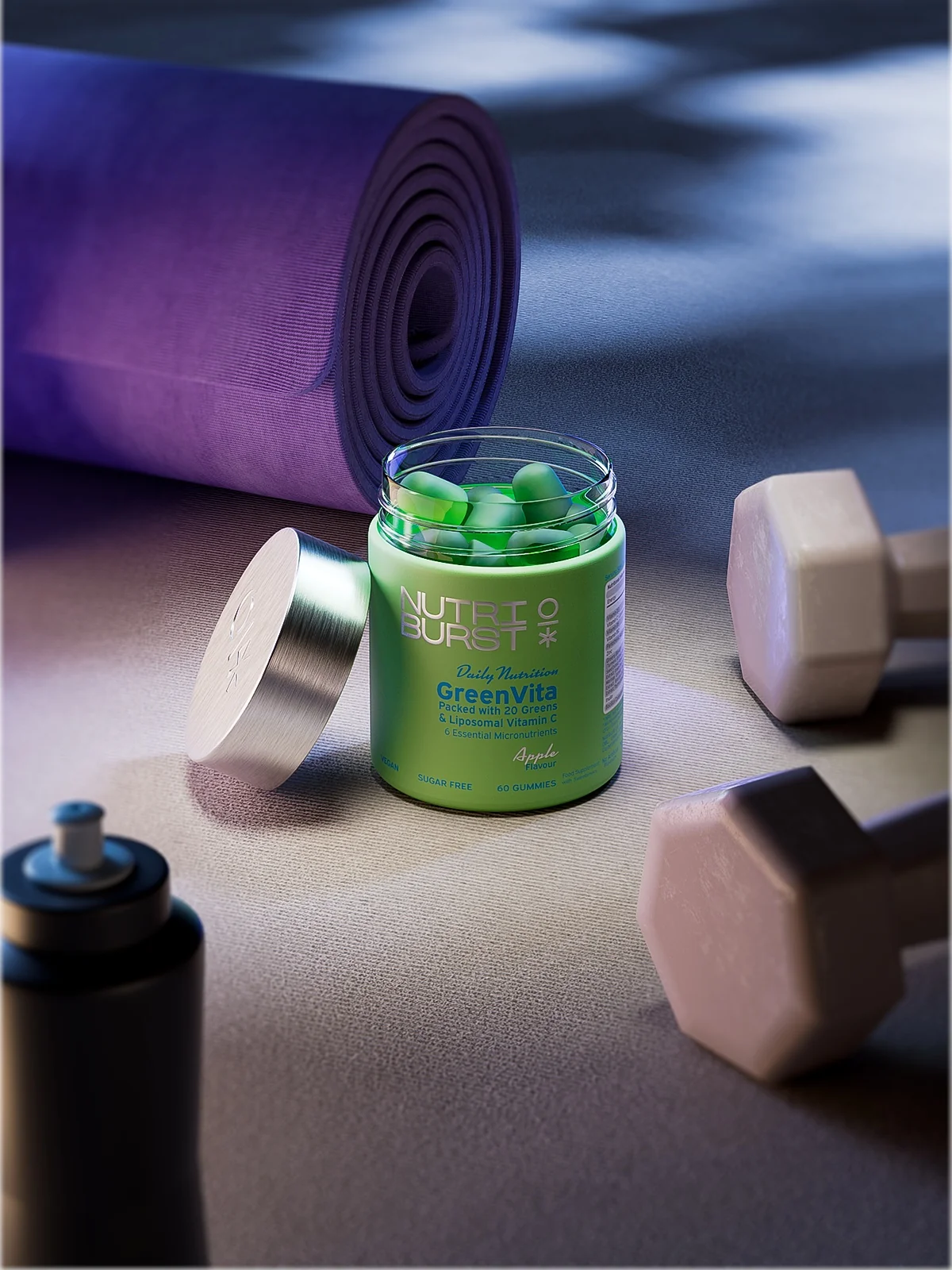 Nutriburst GreenVita gummies s vitamíny C, D3, zinkem a superpotravinami 60 ks jablko