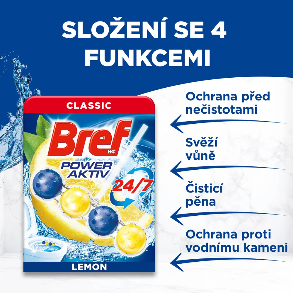 Bref WC blok Power Aktiv Lemon 4x50 g