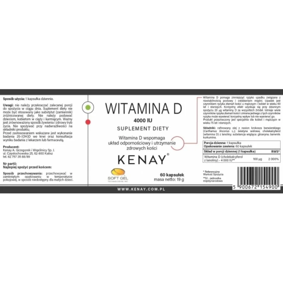 Kenay Vitamin D3 4000 IU 60 kapslí