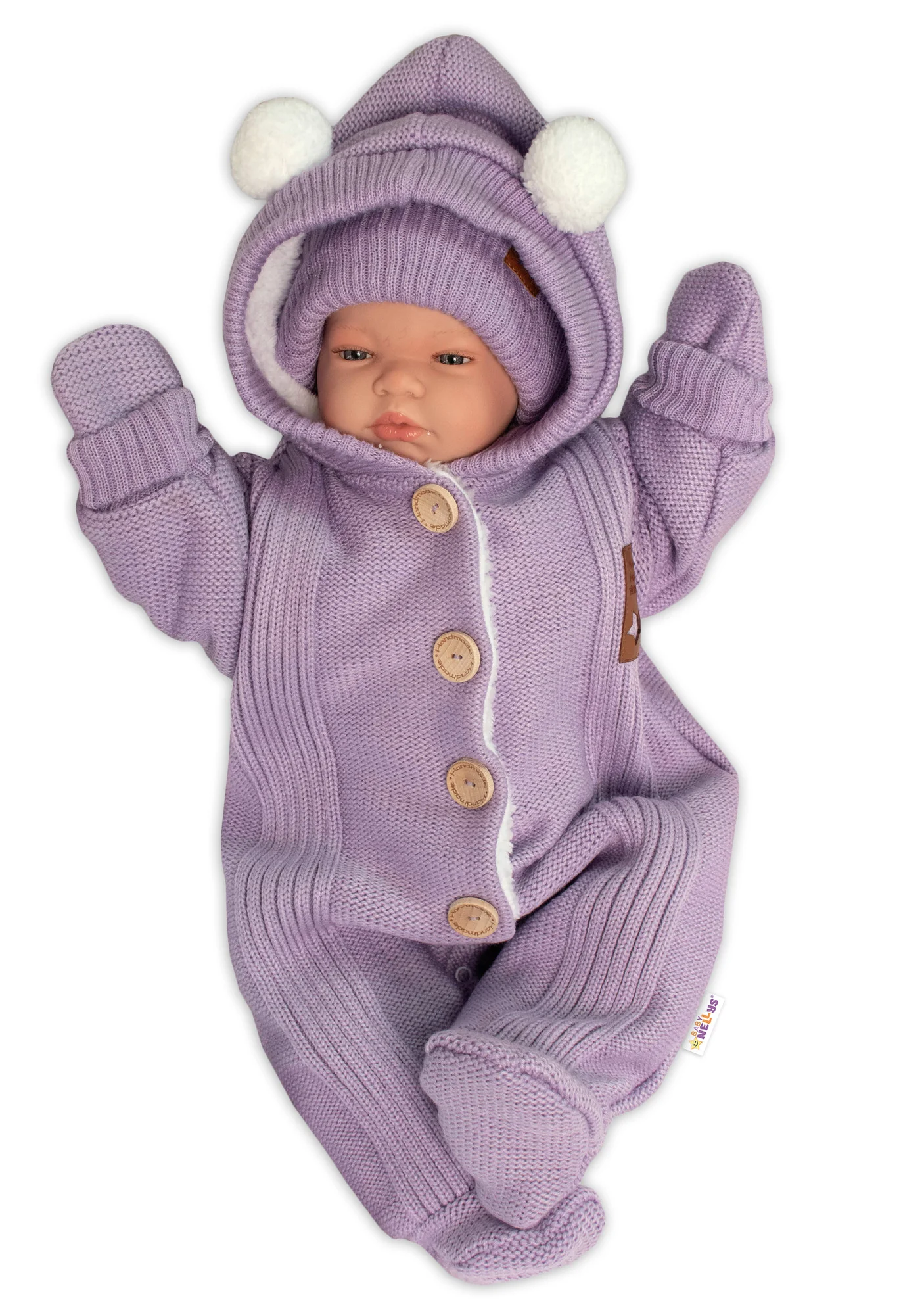 Baby Nellys Pletená kombinéza/overal LUX STAR s kožíškem - dvouvrstvá, fialová