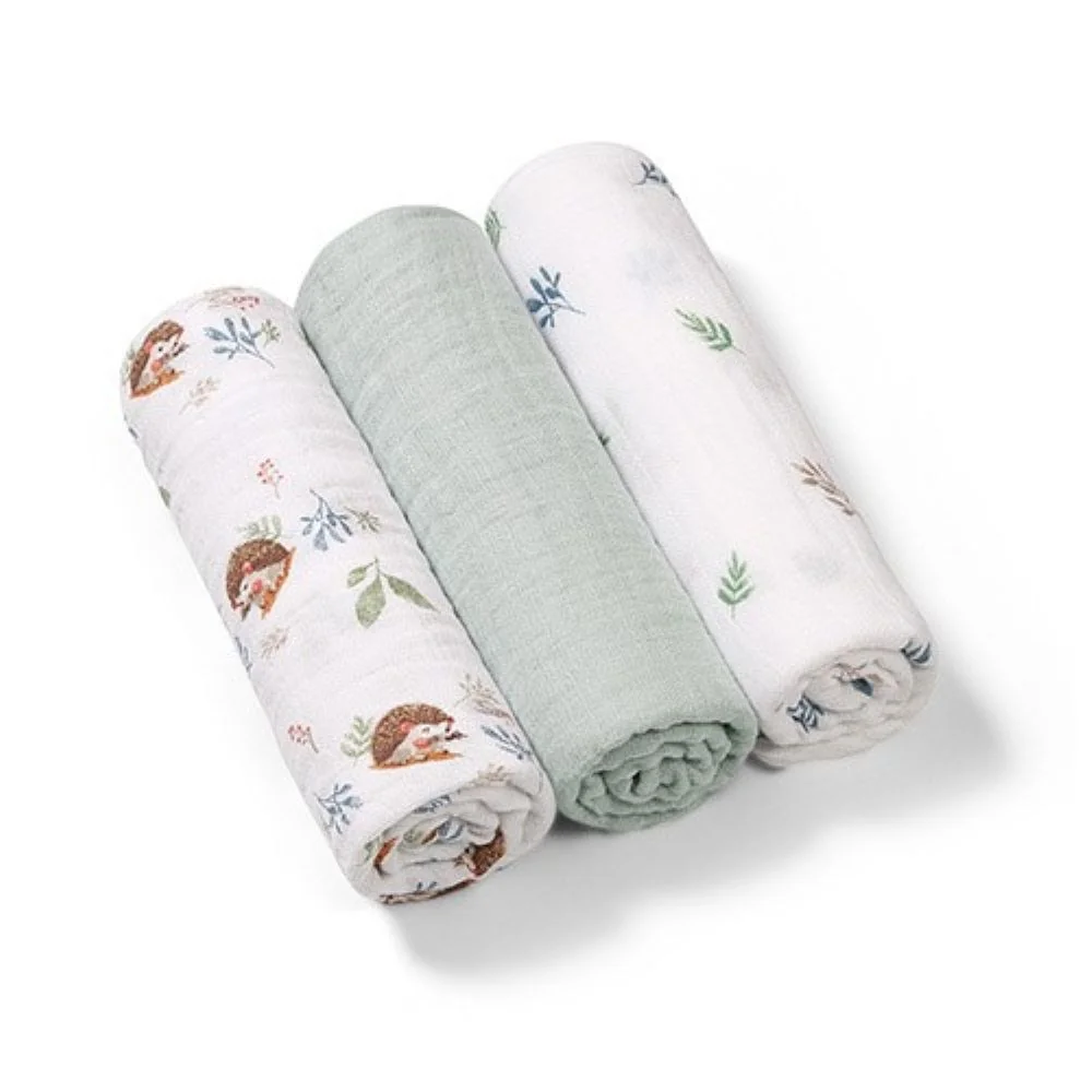 Babyono Mušelínové plenky, Super Soft mátové, 3 ks x 70x70cm, Ježek