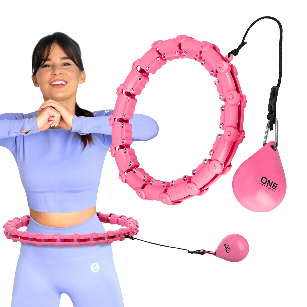One Fitness Sada masážní hula hoop OHA02 se závažím a zeštíhlujícího pásu BR160 růžová