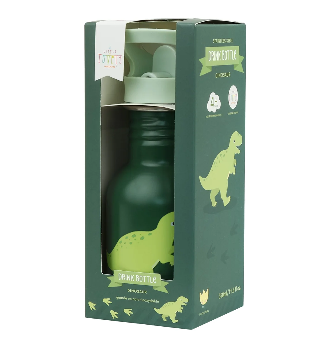 A Little Lovely Company nerezová jednostěnná láhev na pití, 350 ml - dinosaurus