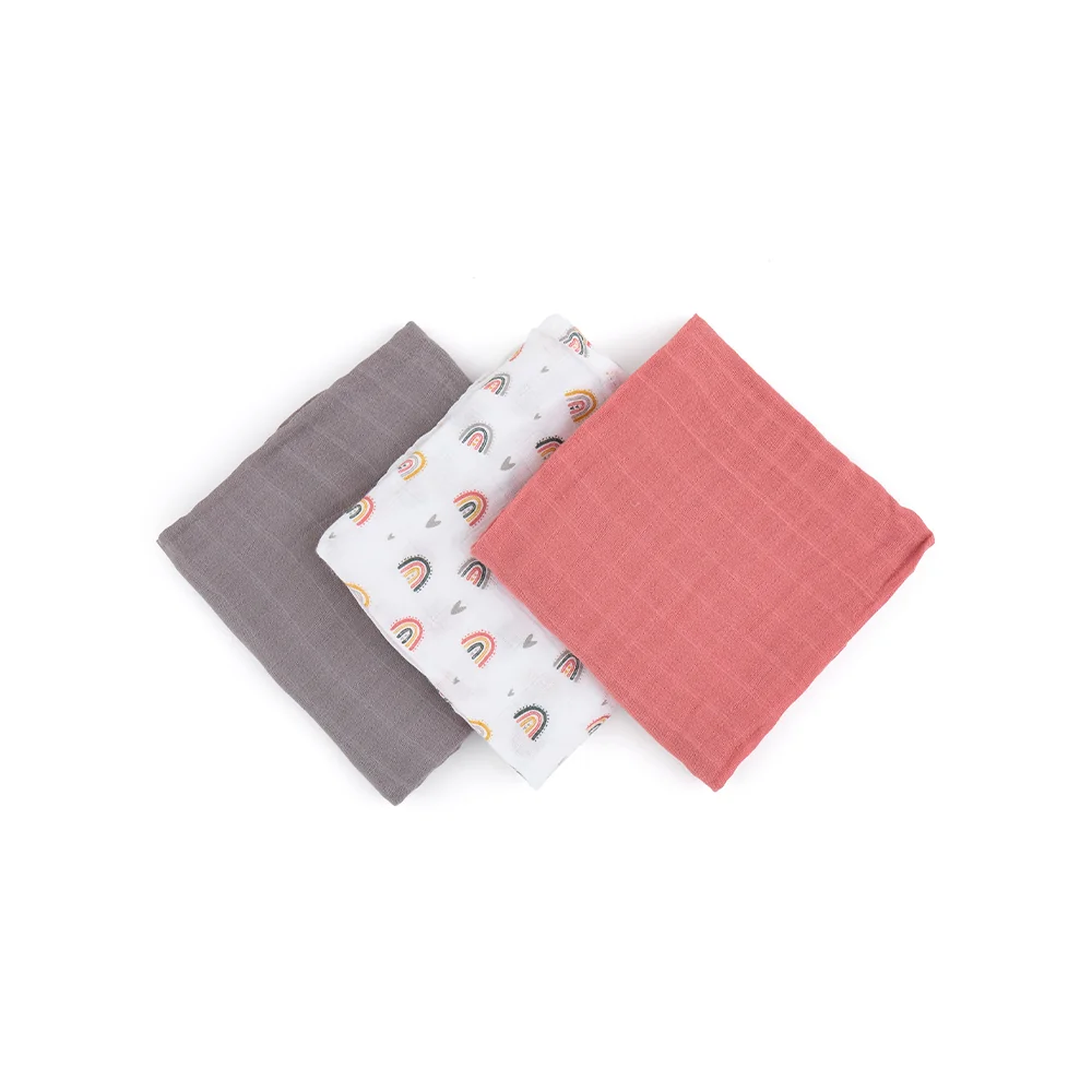 Petite&Mars Sada plen bambusová mušelínová Moussy 68 x 68 cm 3 ks Rose Rainbows
