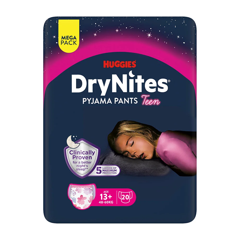 Huggies DryNites Natahovací kalhotky pro dívky 13+ let 48–60 kg 20 ks
