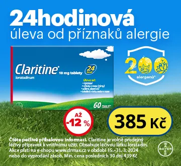 Claritine 60 tbl. 385 Kč (březen 2024)