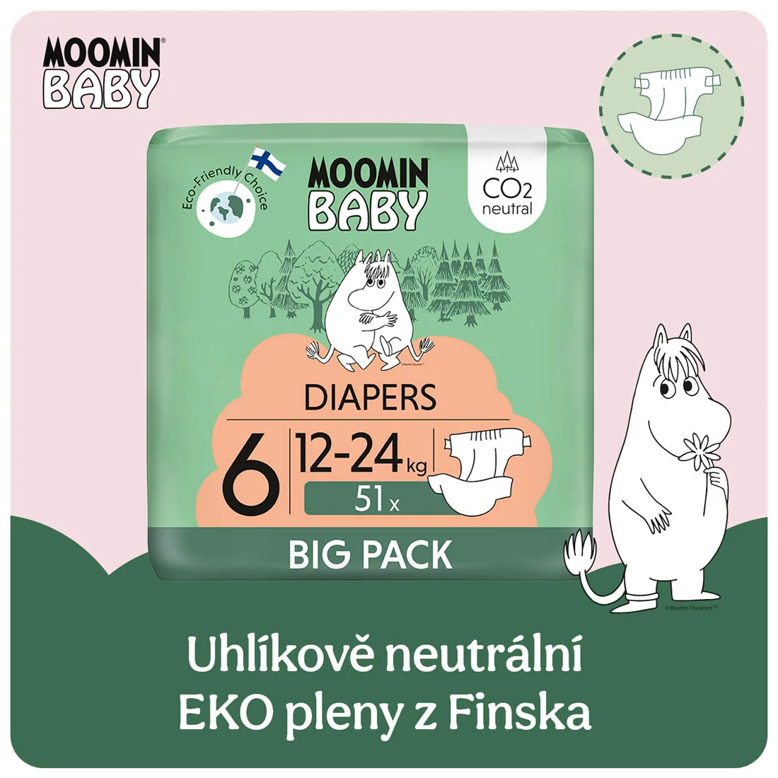 Moomin Baby 6 Maxi 12–24 kg eko pleny 51 ks