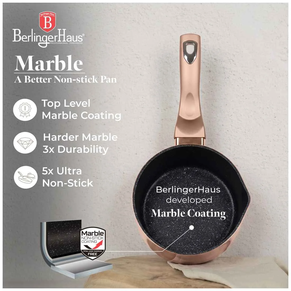 Berlingerhaus Sada nádobí s mramorovým povrchem 15 ks Rosegold Metallic Line