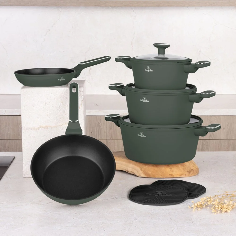 Berlingerhaus Sada nádobí s titanovým povrchem 10 ks Matte green Collection