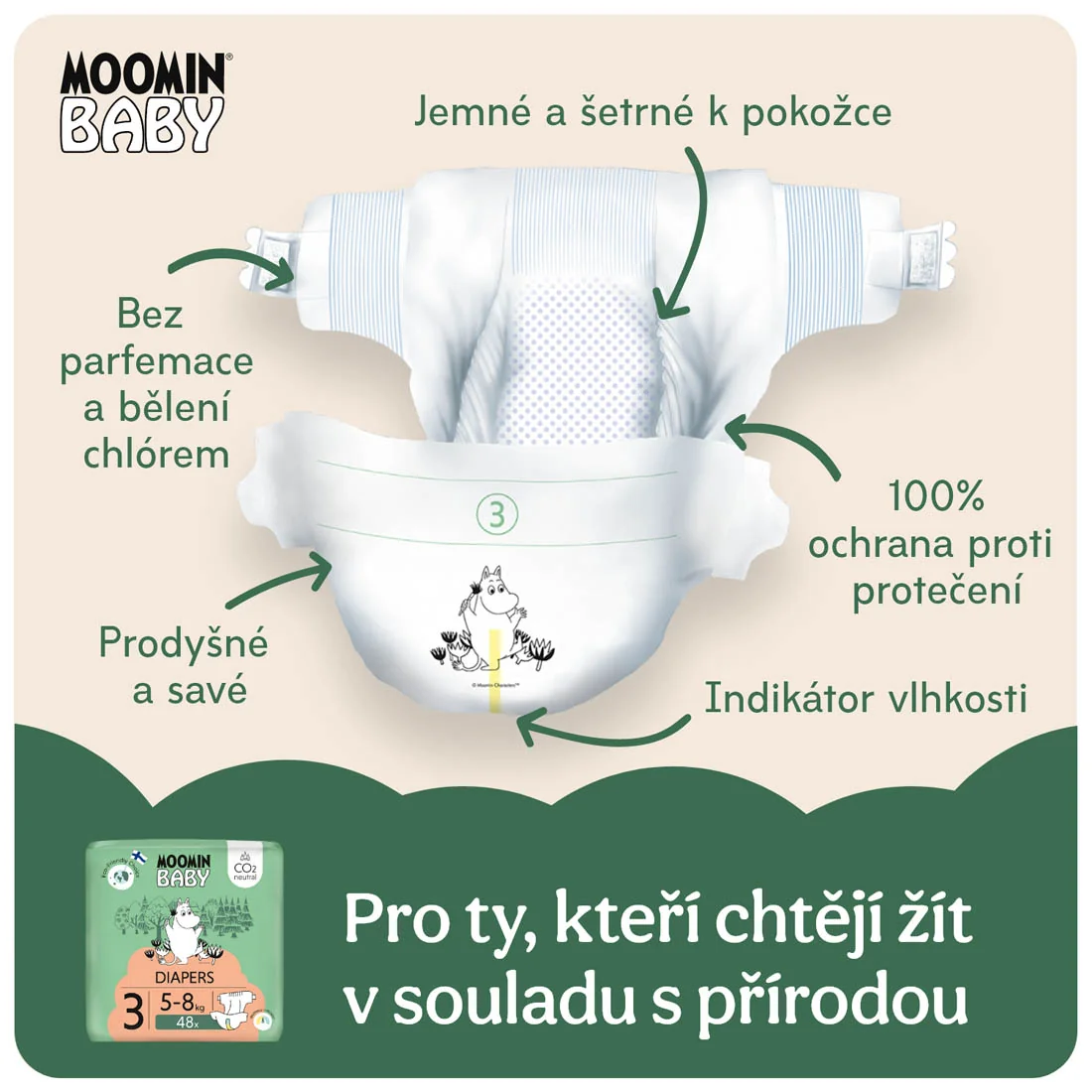 Moomin Baby 3 Midi 5–8 kg eko pleny 48 ks