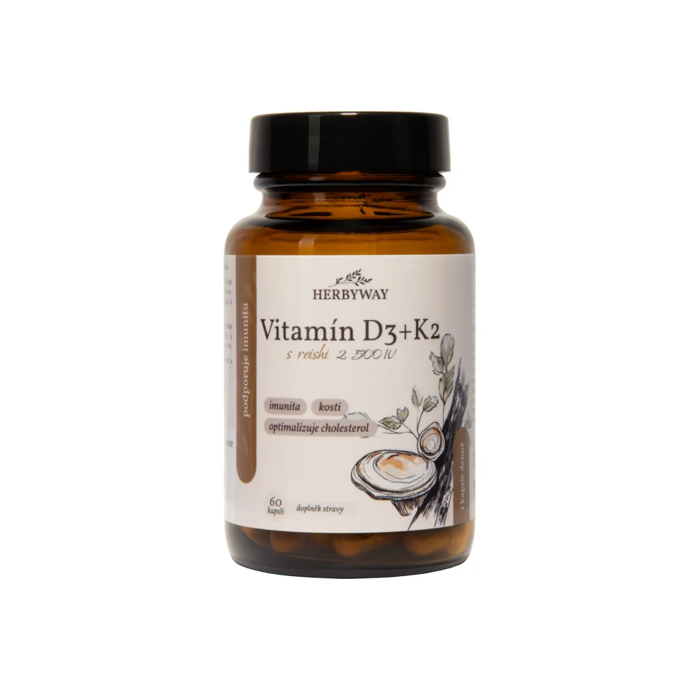 Herbyway Vitamín D3+K2 s Reishi 2 500 IU 60 kapslí