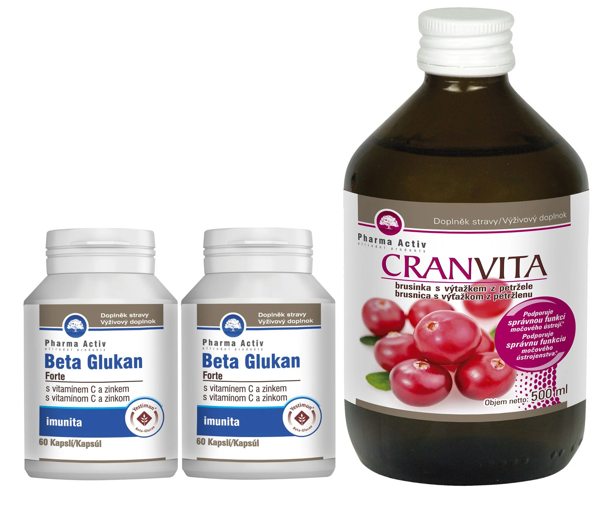 Pharma Activ Beta Glukan Forte 1+1 60 kapslí + Cranvita 500 ml