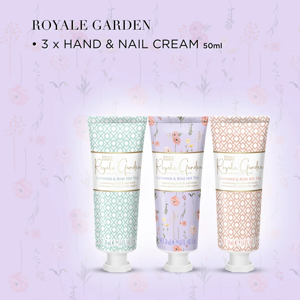 Baylis & Harding Royale Garden Sada krémů na ruce Levandule & Šípkový čaj 3x50 ml
