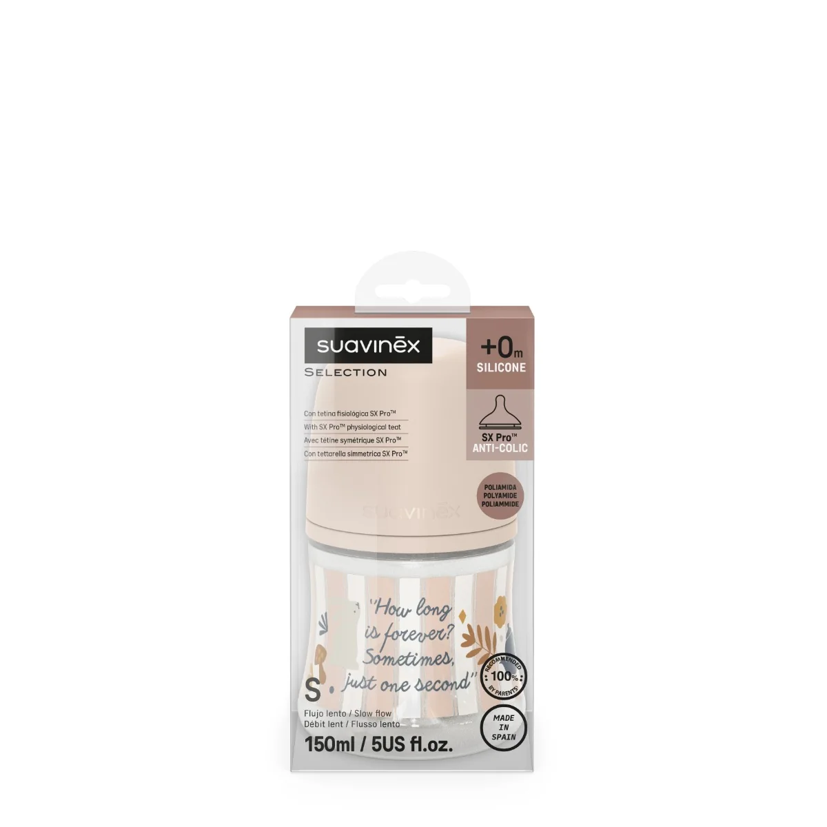 Suavinex Wonderland Kojenecká láhev průtok S 0m+ 150 ml 1 ks růžová