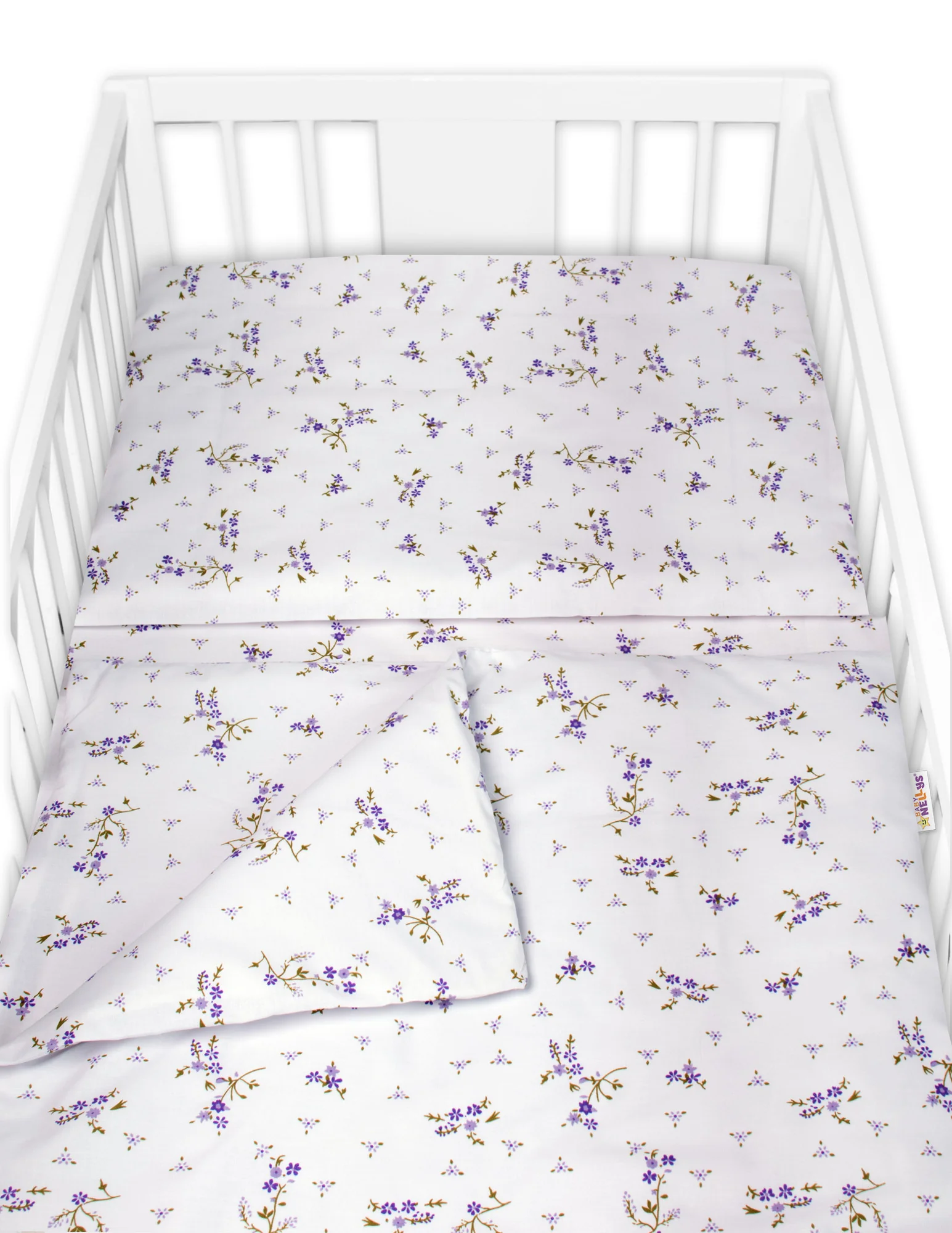 Baby Nellys Mantinel s povlečením, 3dílná sada Levandule,  bílá/fialová