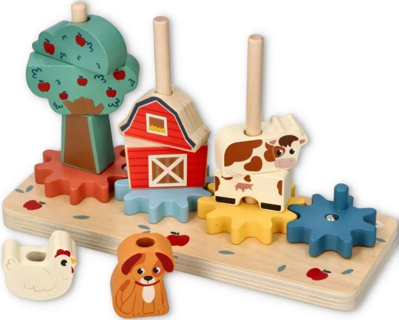 Adam Toys Motorická dřevěná skládačka Farma s ozubenými kolečky