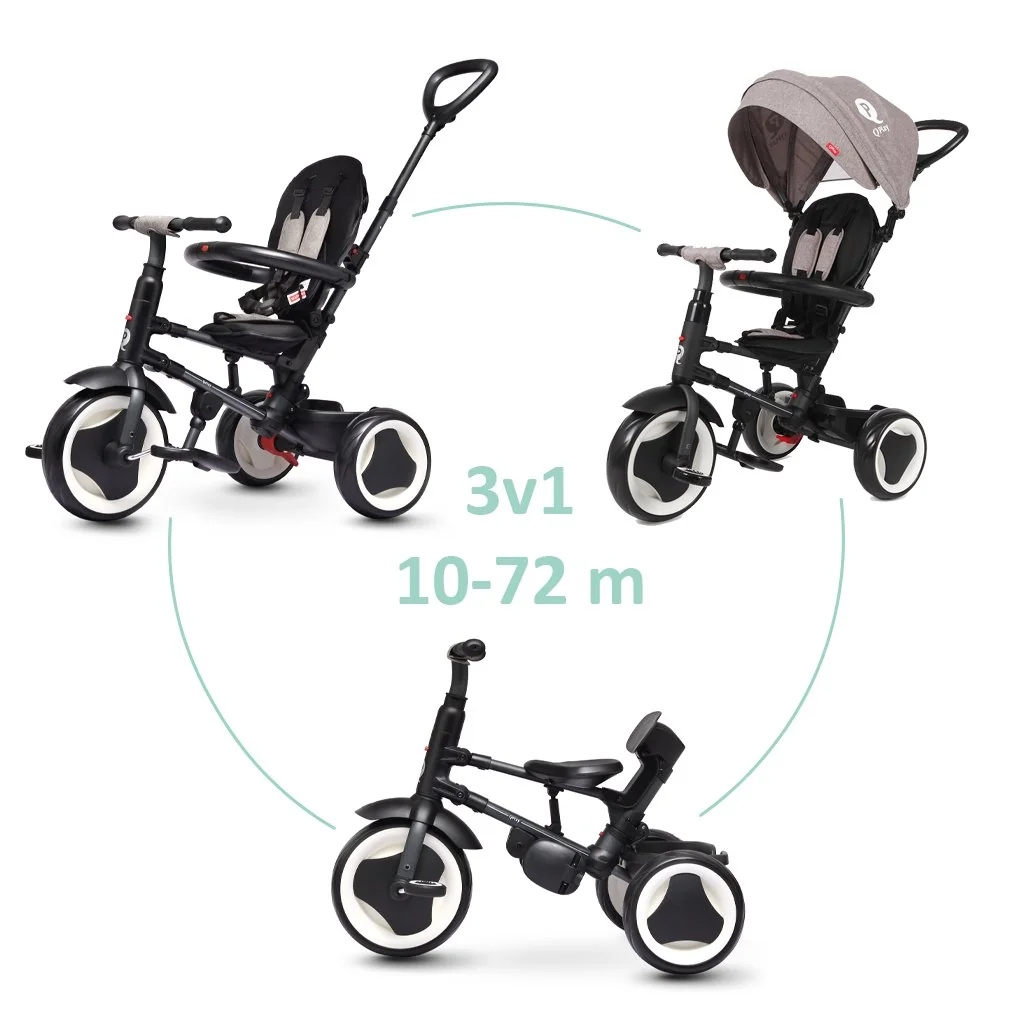 QPlay Tříkolka Rito eva Grey, věk 10-72 měsíců