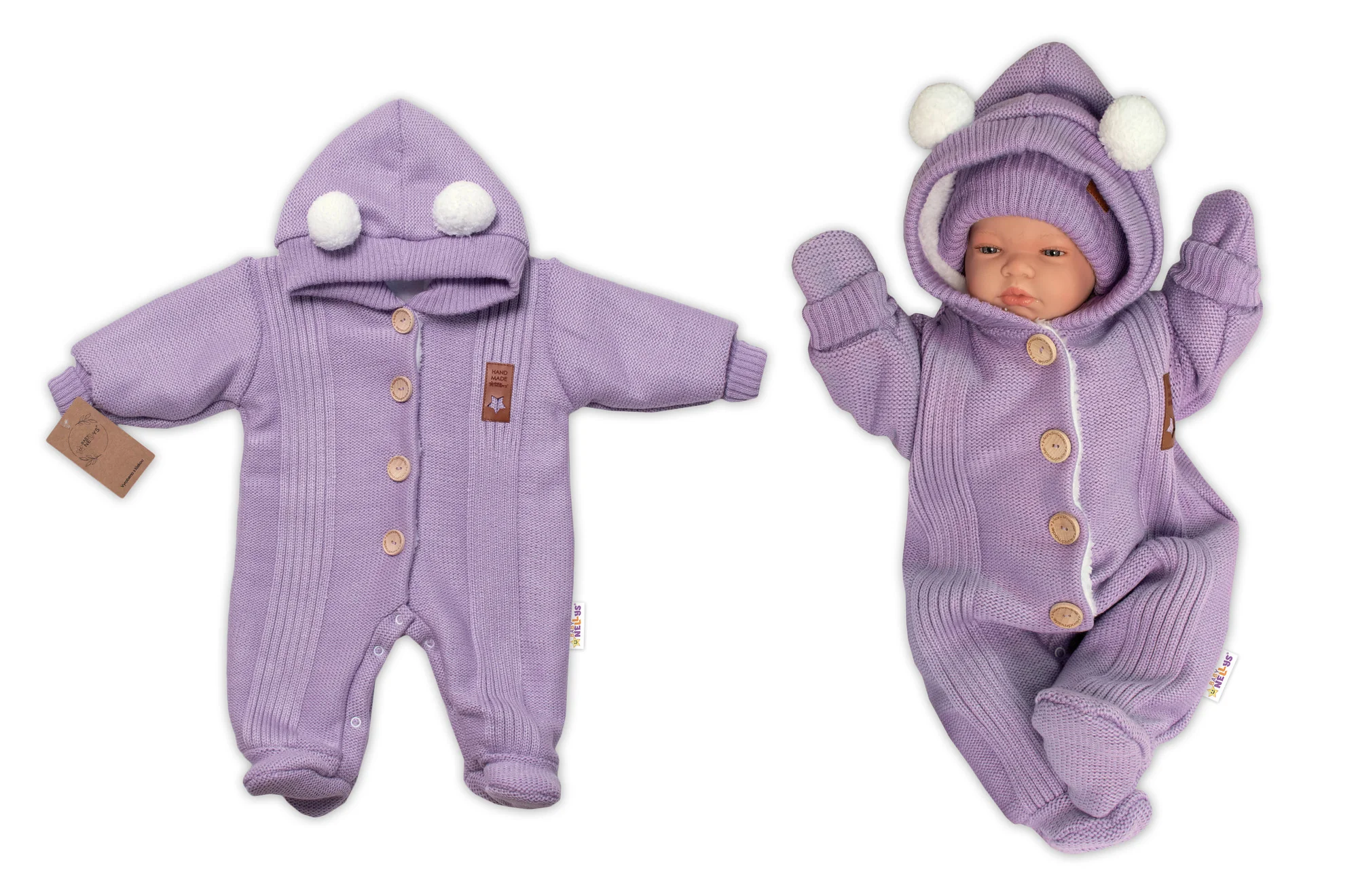 Baby Nellys Pletená kombinéza/overal LUX STAR s kožíškem - dvouvrstvá, fialová, vel. 62 vel. 62