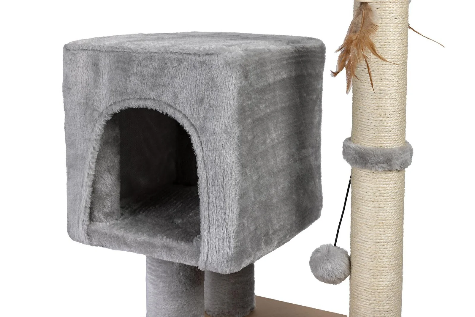 NELLYS Škrabadlo pro kočky Cat Tree 64 cm s úkrytem – MDF, sisal, plyš, světle šedá