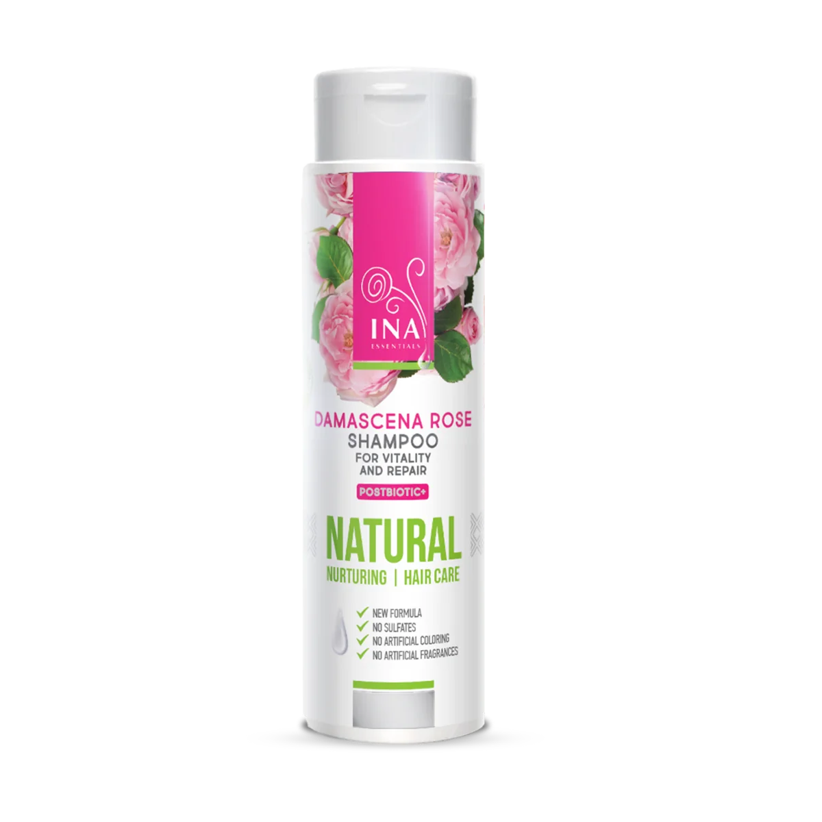 InaEssentials Přírodní růžový šampon na suché a poškozené vlasy 200 ml