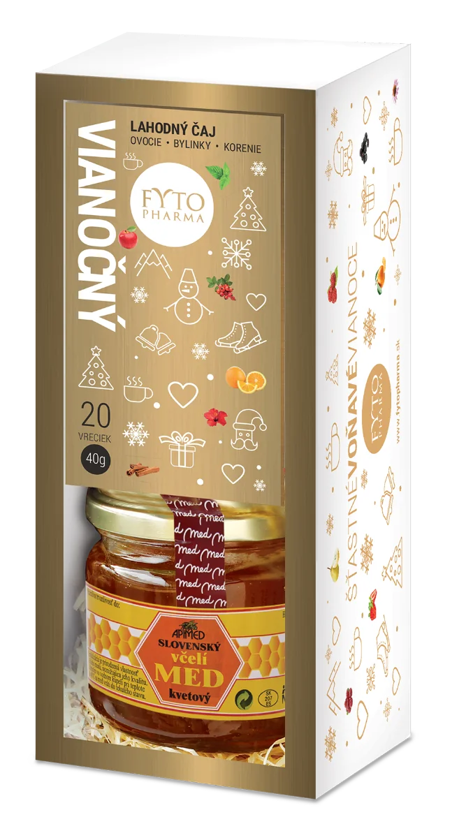 Fytopharma Dárková kazeta Vánoční čaj 20 sáčků + květový med 250 g