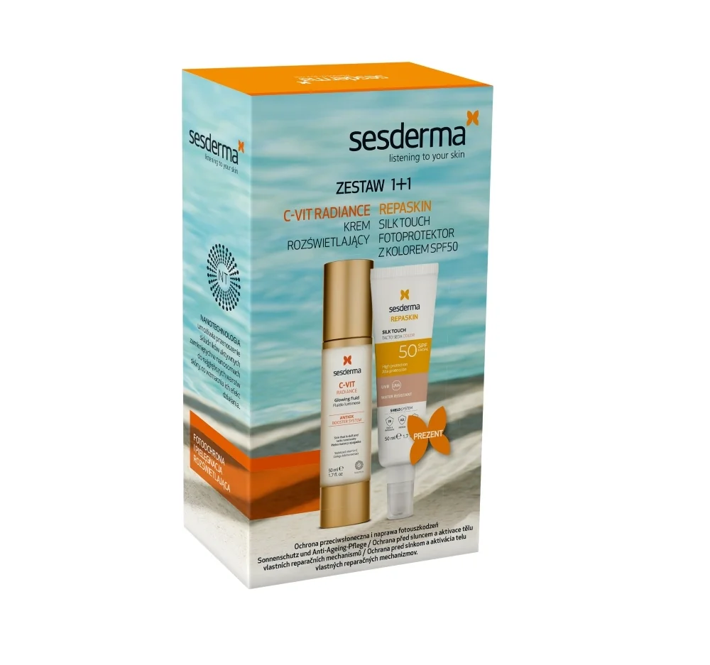 Sesderma C-VIT Radiance Jemný krém + Repaskin Tónovací krém SPF50 2 ks