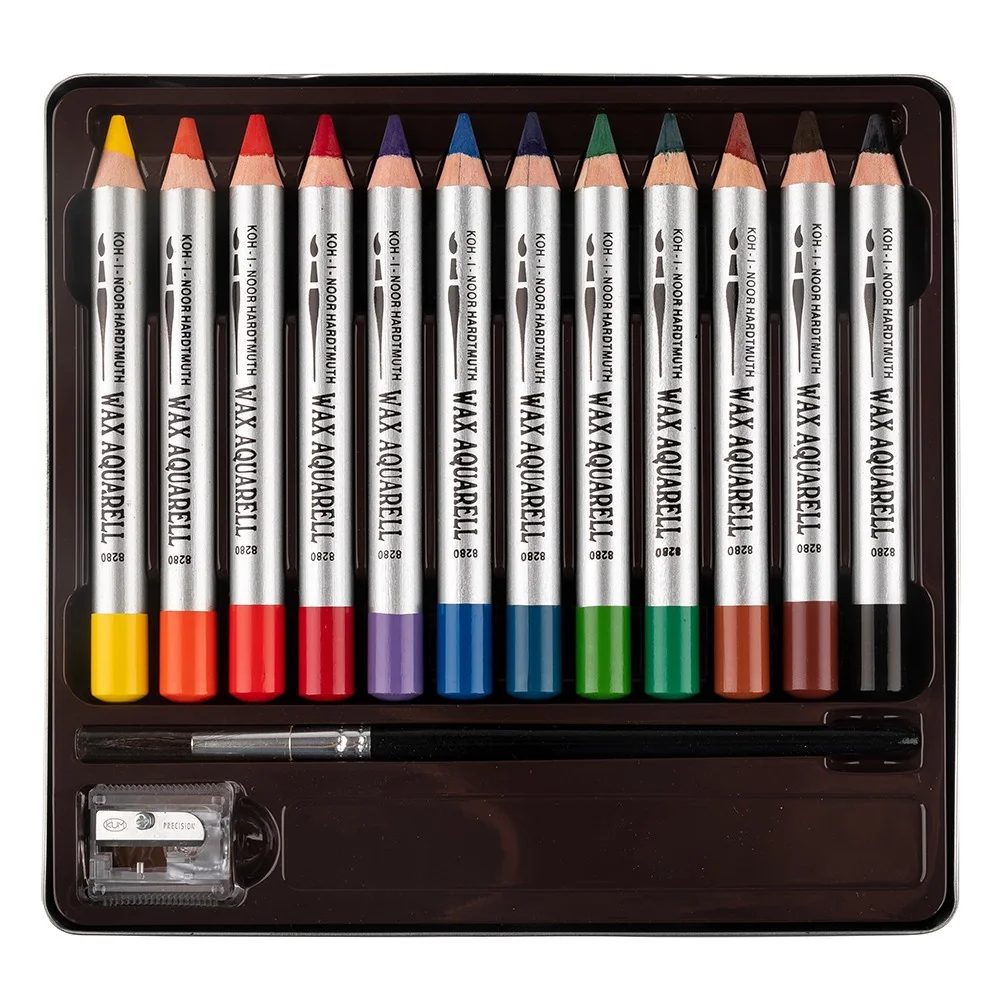 KOH-I-NOOR WAX AQUARELL 8282/12 - akvarelové pastely v plechovém pouzdře - 12 ks