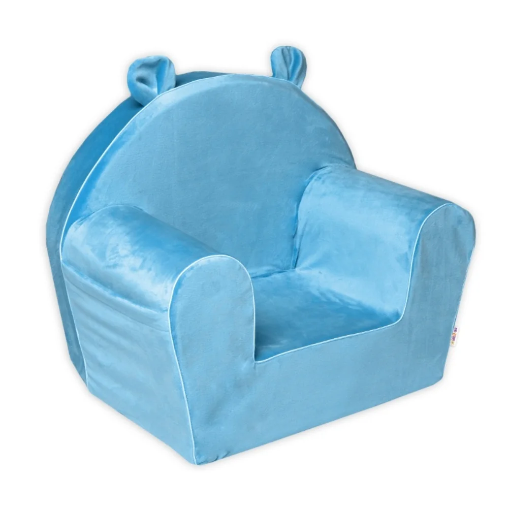 Baby Nellys Dětské křesílko Teddy Velvet s boční kapsou, modré