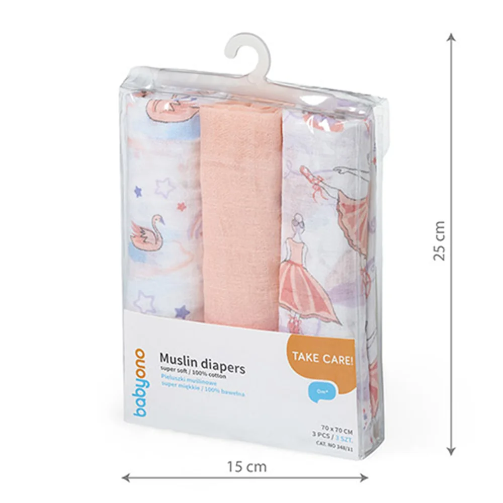 Babyono Pleny mušelínové Super Soft 70x70 cm 3 ks peach