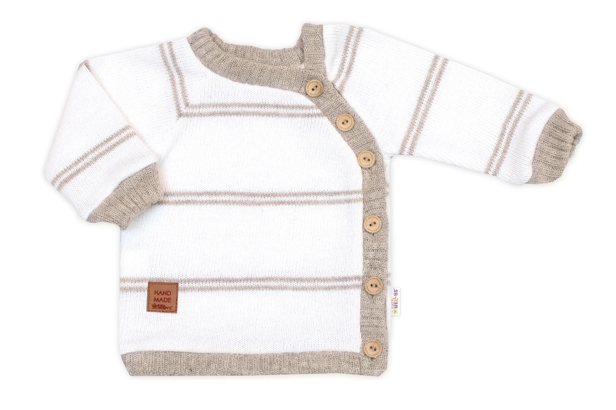 Baby Nellys Pletená sada pro miminko s jemným proužkem 3D, lux - béžová, bílá, vel. 68 vel.  68