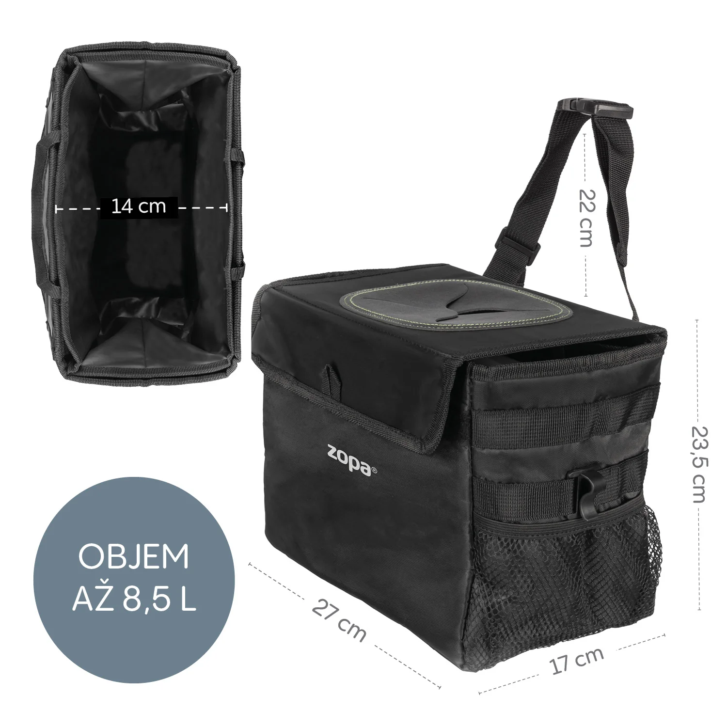Zopa Odpadkový koš do auta vodotěsný s víkem, Black