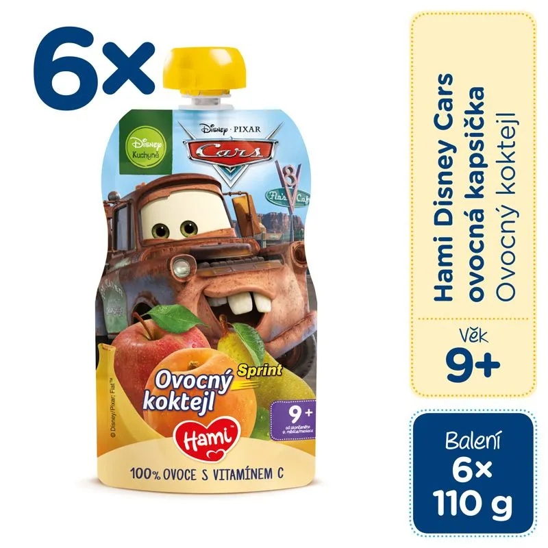 Hami Disney Cars ovocný koktejl kapsička 6x110 g