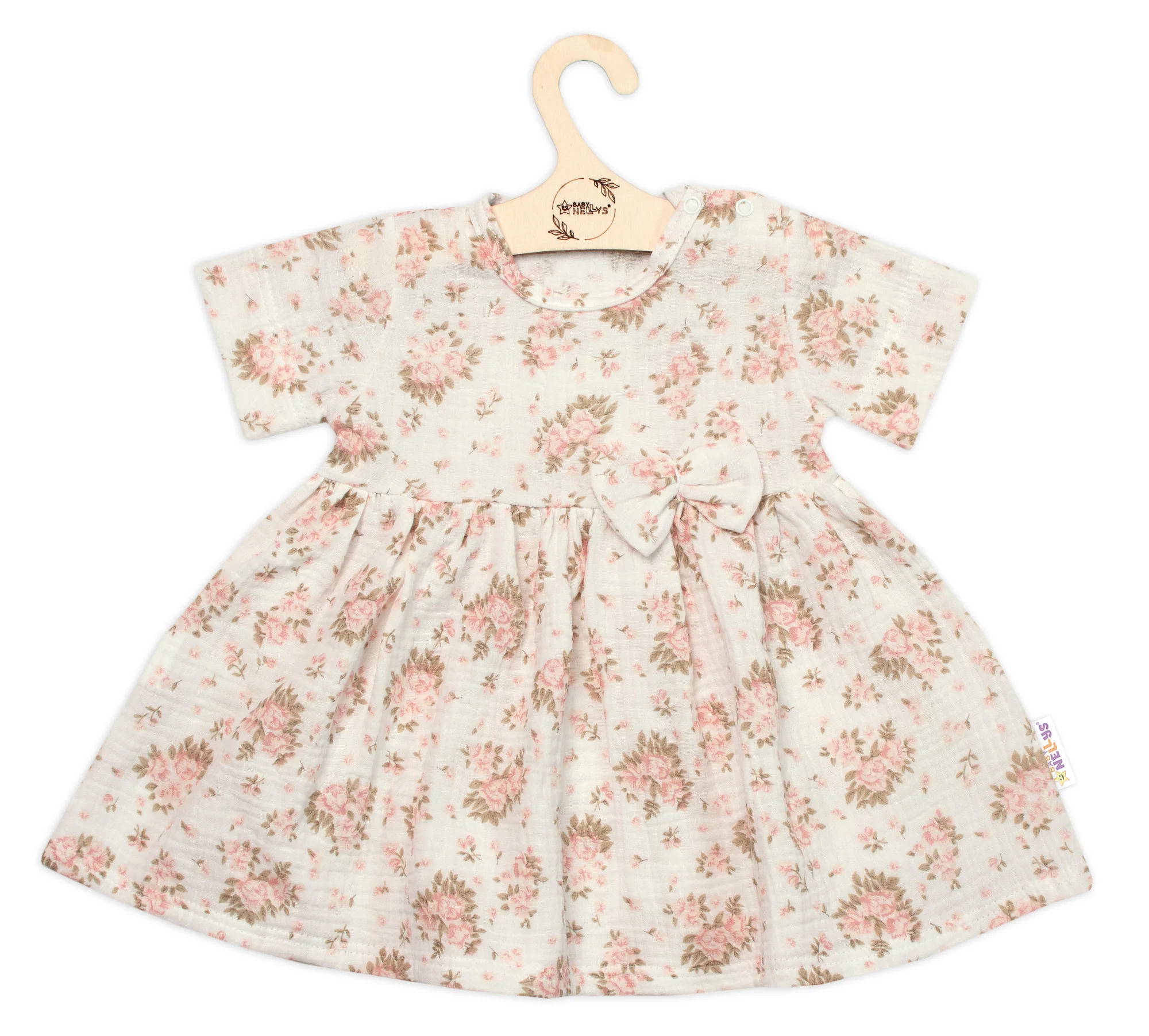 Baby Nellys Mušelínové šatičky + čelenka 2-dílná sada Pivoňky,  smetanové vel.  98