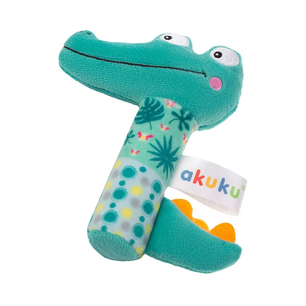 Akuku Plyšová hračka s chrastítkem - Krokodýl, zelená