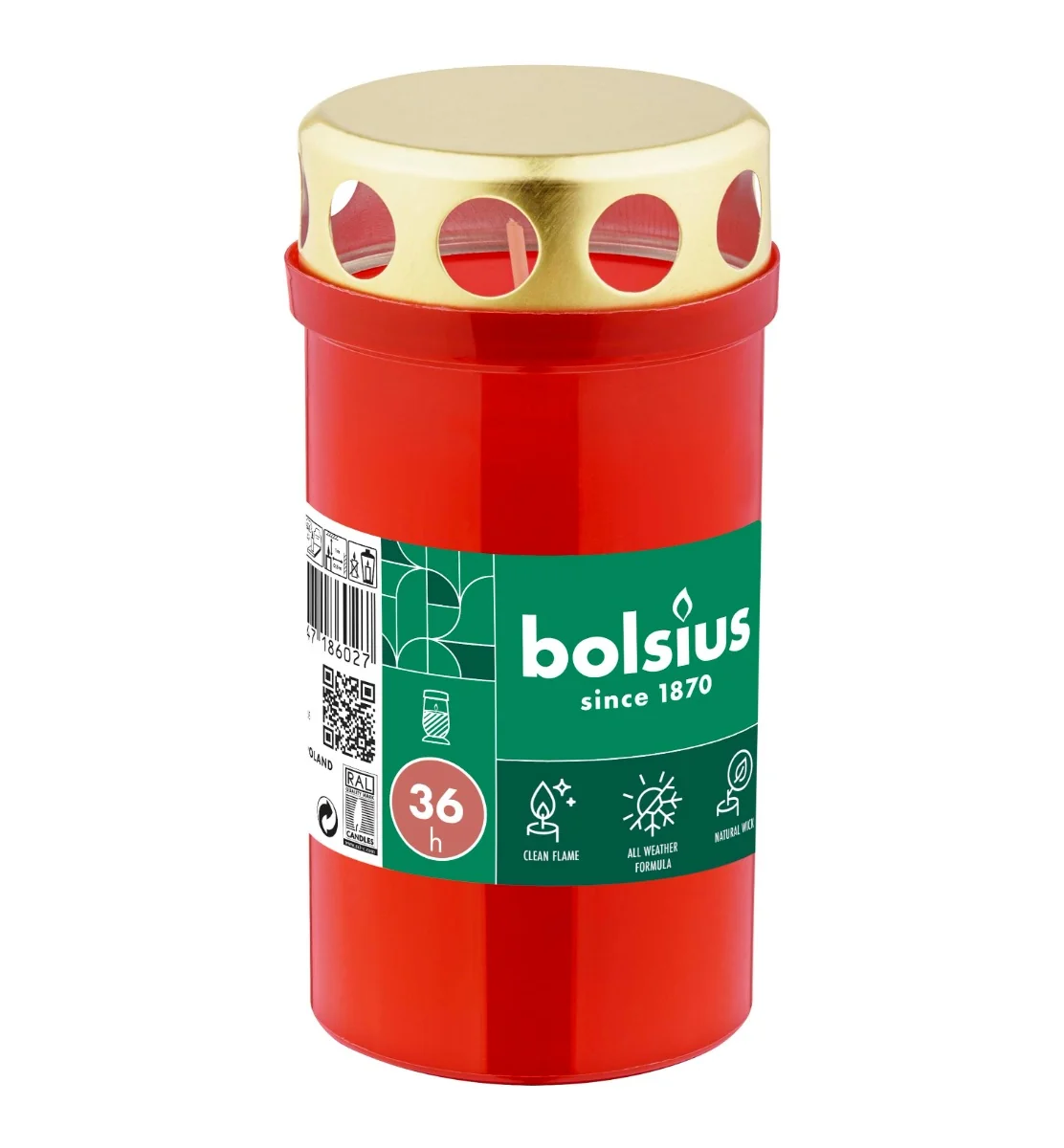 Bolsius Hřbitovní svíčka 13 cm 36 h 1 ks červená