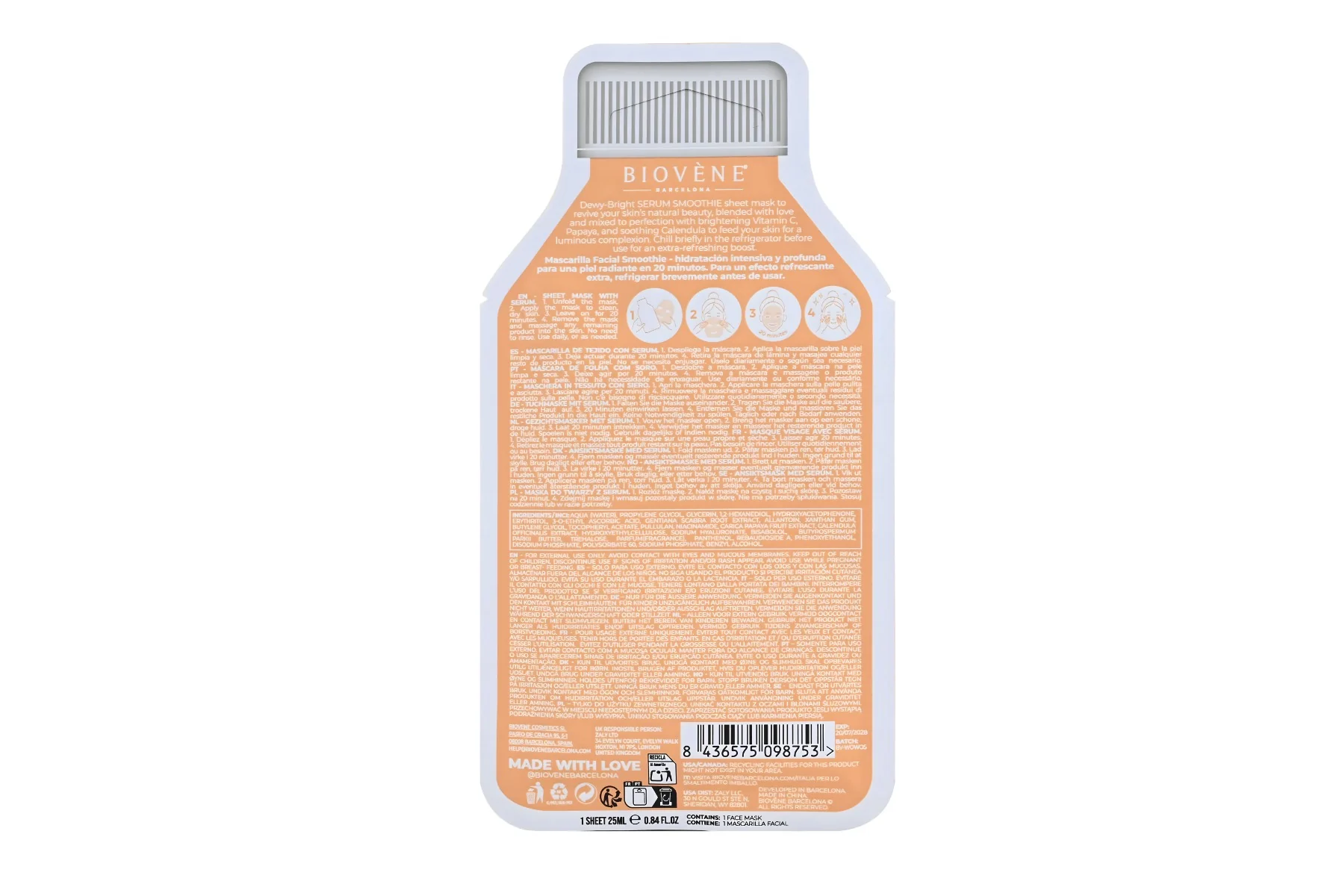 BIOVÉNE Papaya + Vitamin C Dewy-Bright plátýnková maska 25 ml