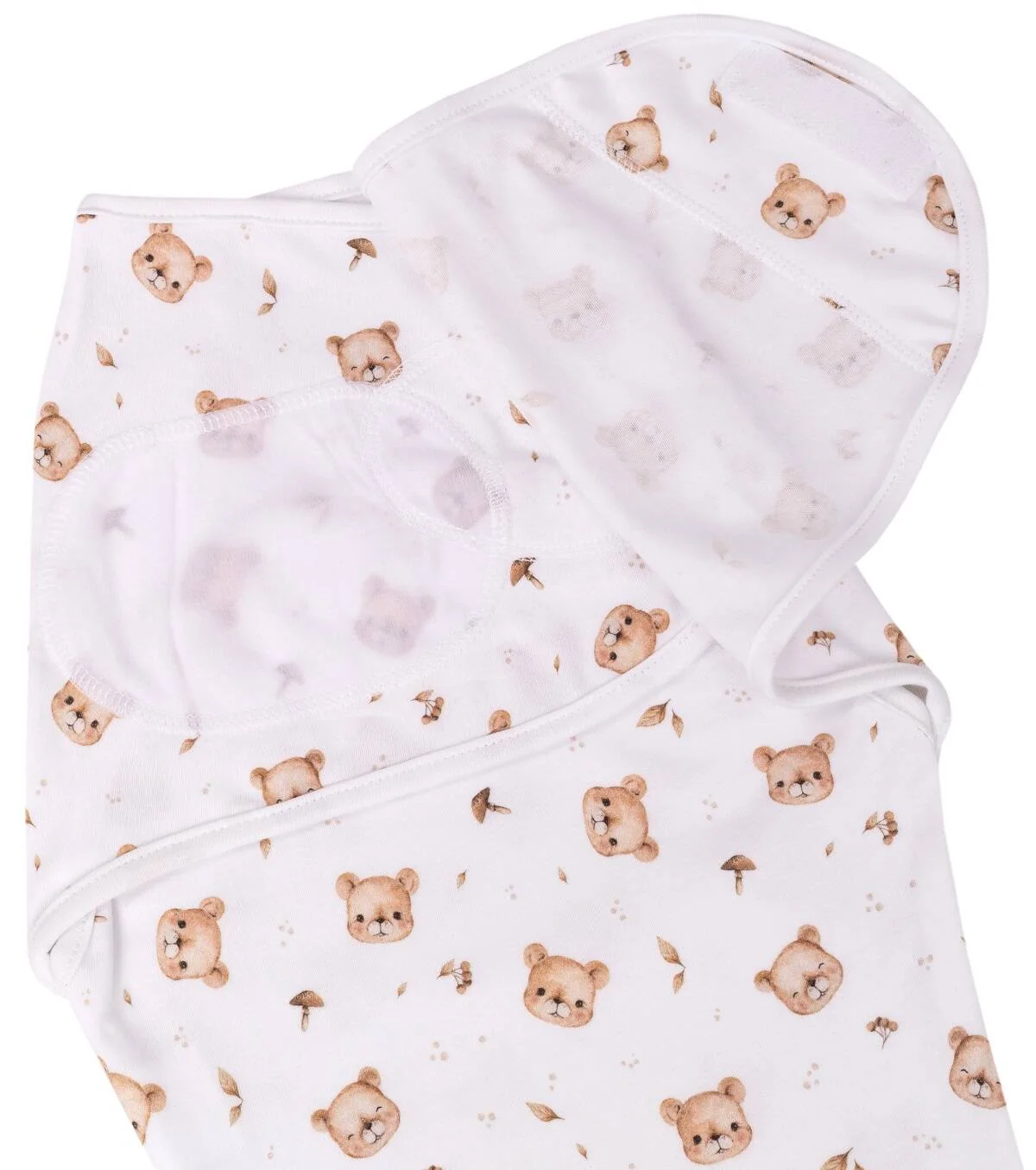 Baby Nellys Bavlněný zavinovací vak, zavinovačka Bear, bílá/hnědá