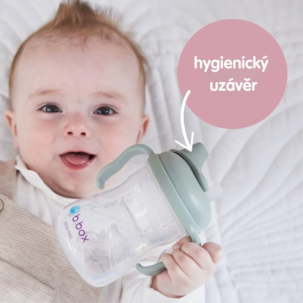 B.BOX Hrneček s pítkem 240 ml + Univerzální silikonový pásek - set zelený
