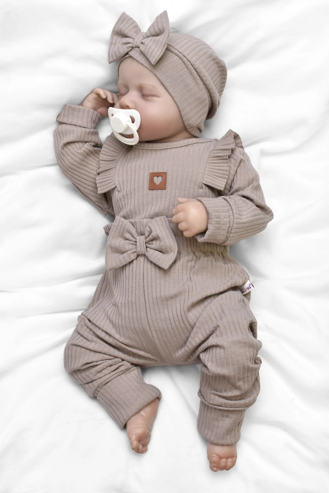 Baby Nellys Žebrovaná rostoucí souprava 3D, Baby Girl - taupe