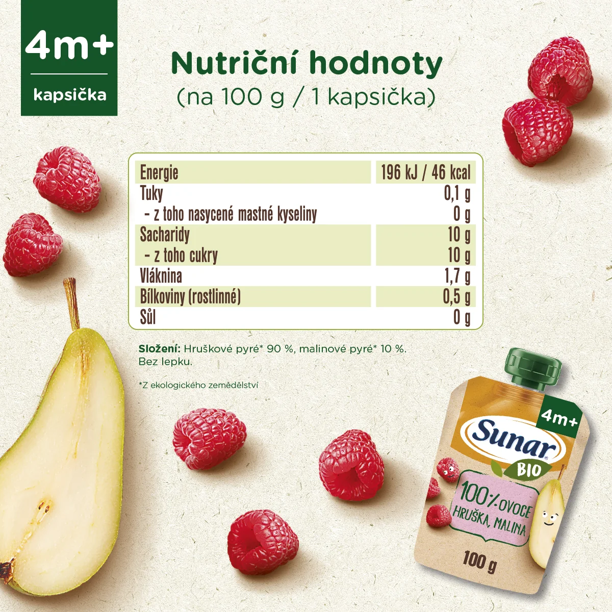 Sunar BIO Hruška, malina kapsička 100 g