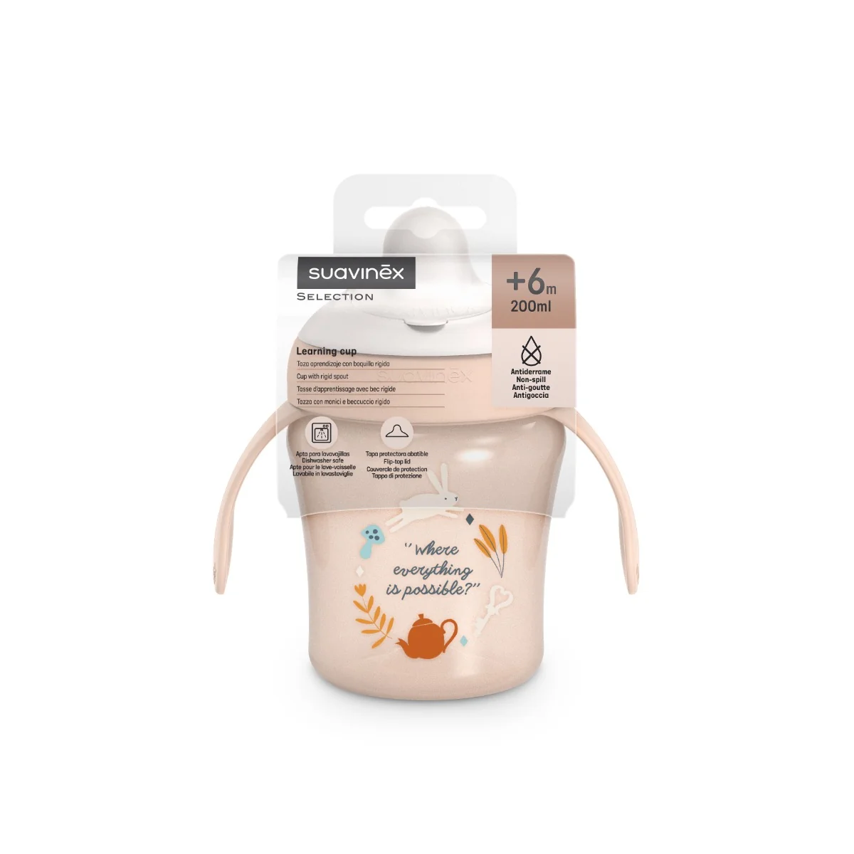 Suavinex Wonderland Nerozlitný hrníček 6m+ 200 ml 1 ks růžový
