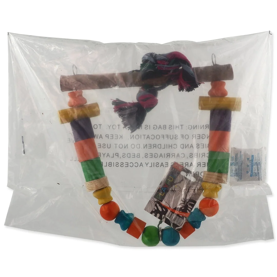 Hračka houpačka dřevená s uzlem barevná 32cm