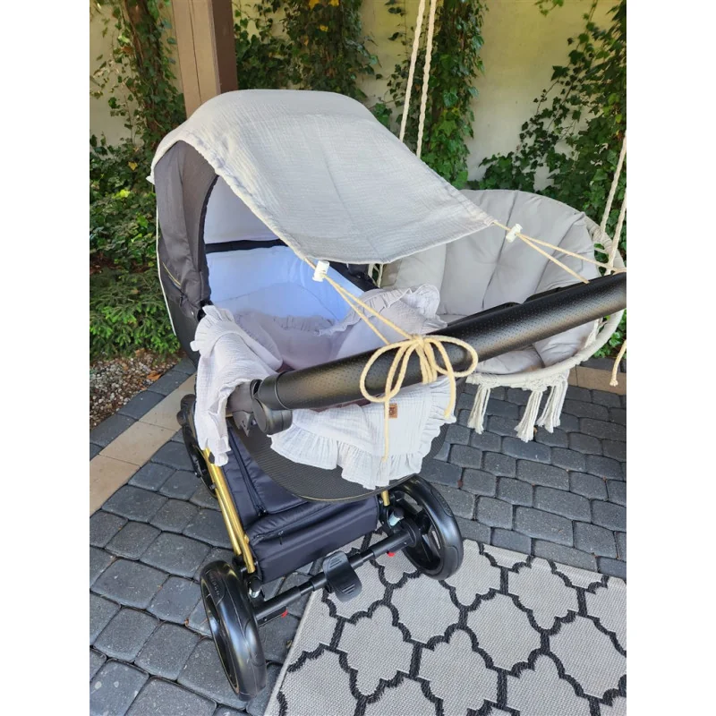 Baby Nellys Mušelínová sluneční stříška na kočárek NATURE - šedá