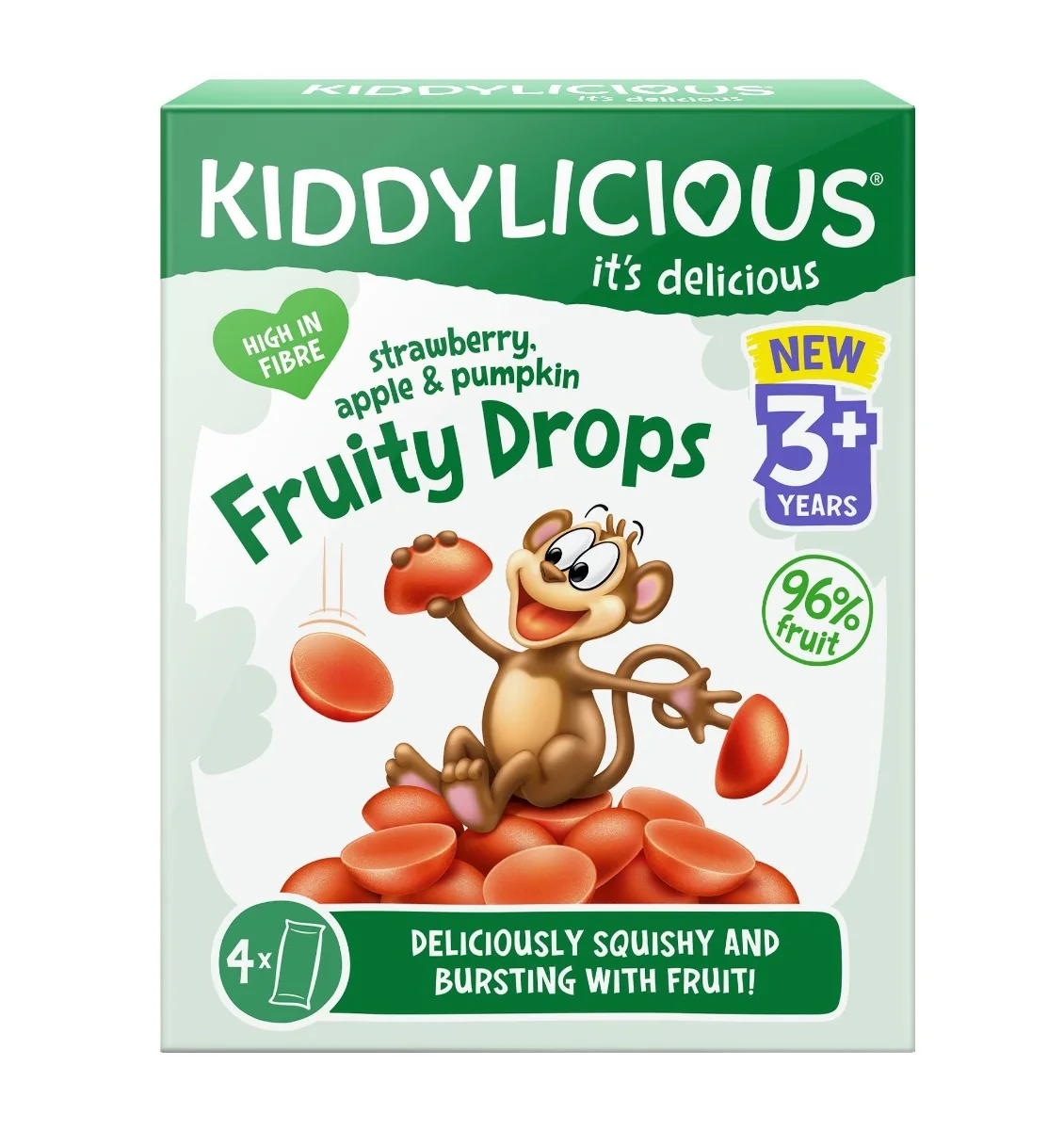 Kiddylicious Ovocné želé bonbónky jahoda, jablko a dýně 4x16 g