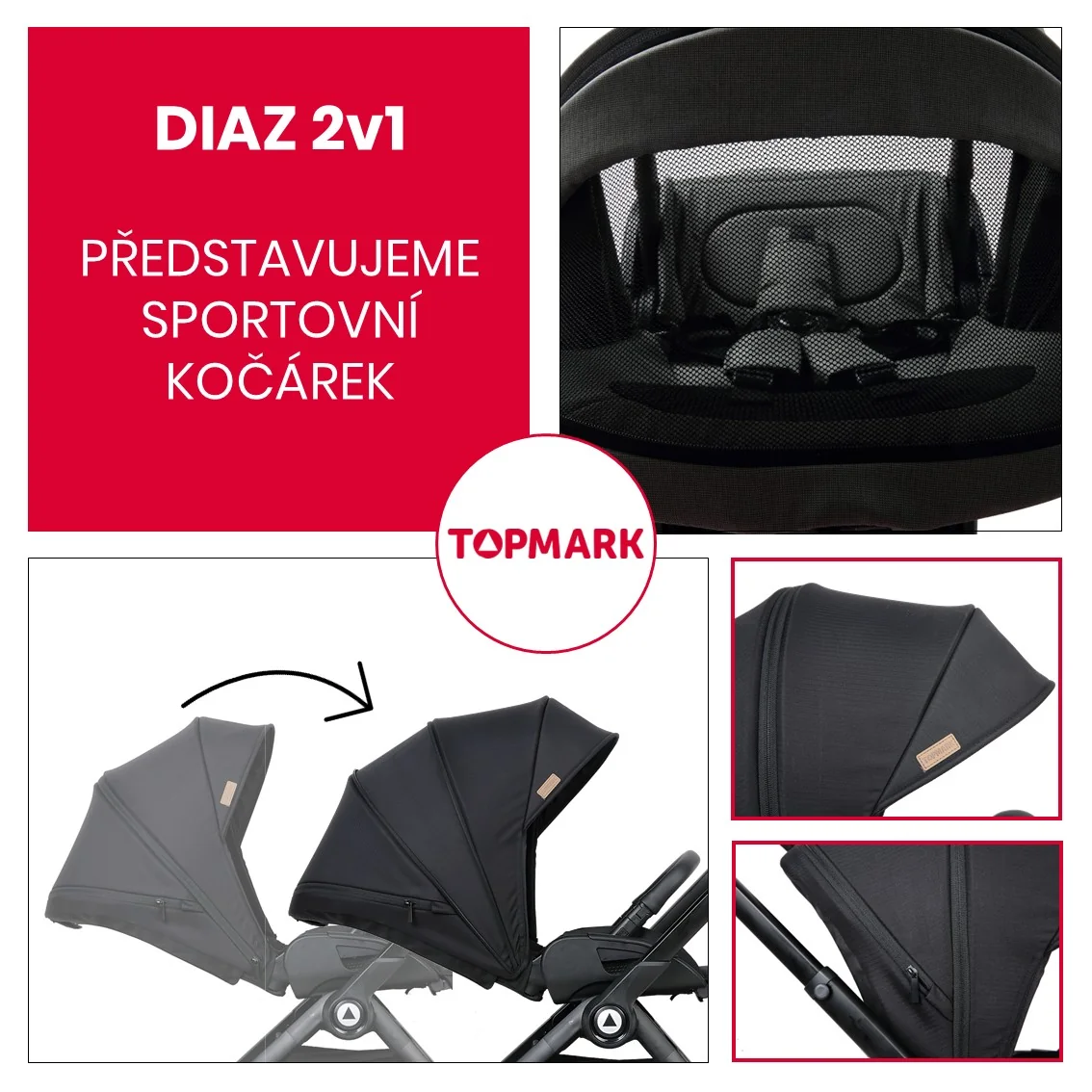 Topmark DIAZ set 2v1 sportovní kočárek + korbička black