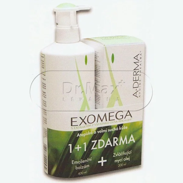 A-DERMA Exomega emolienční balzám 400ml + Exomega zvláčňující mycí olej 200ml