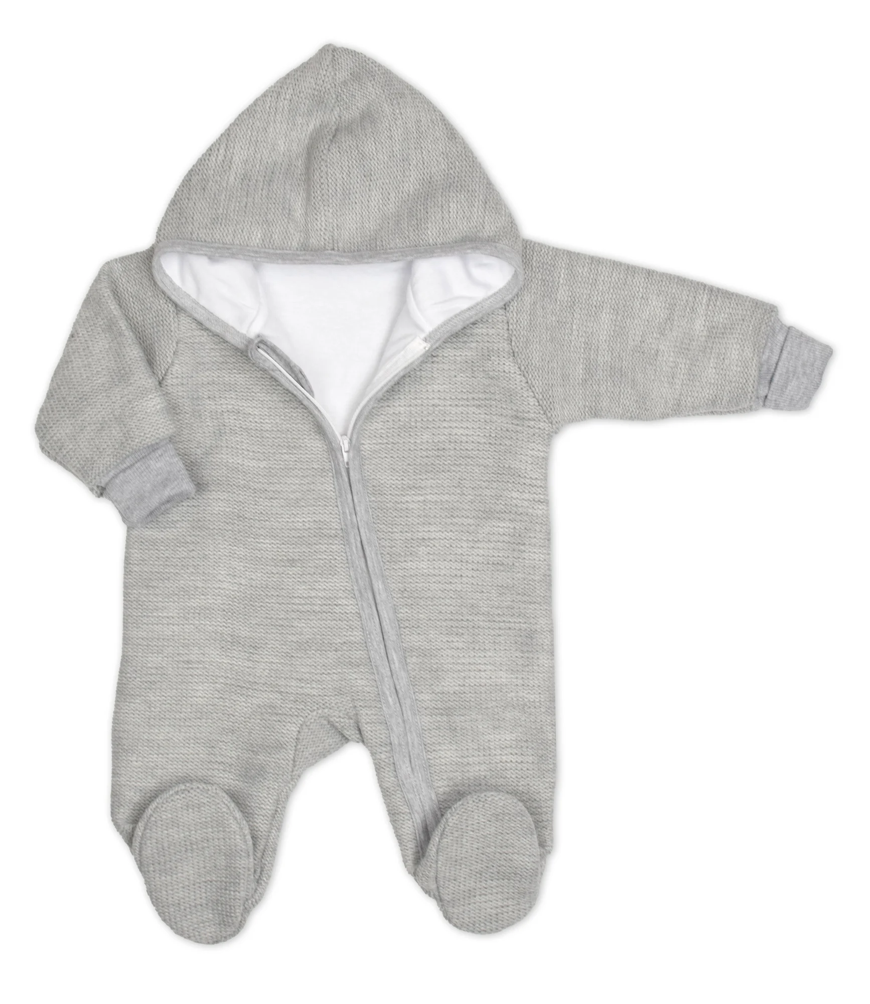 Baby Nellys Pletený overal s kapucí, CUTE - šedý, vel.56