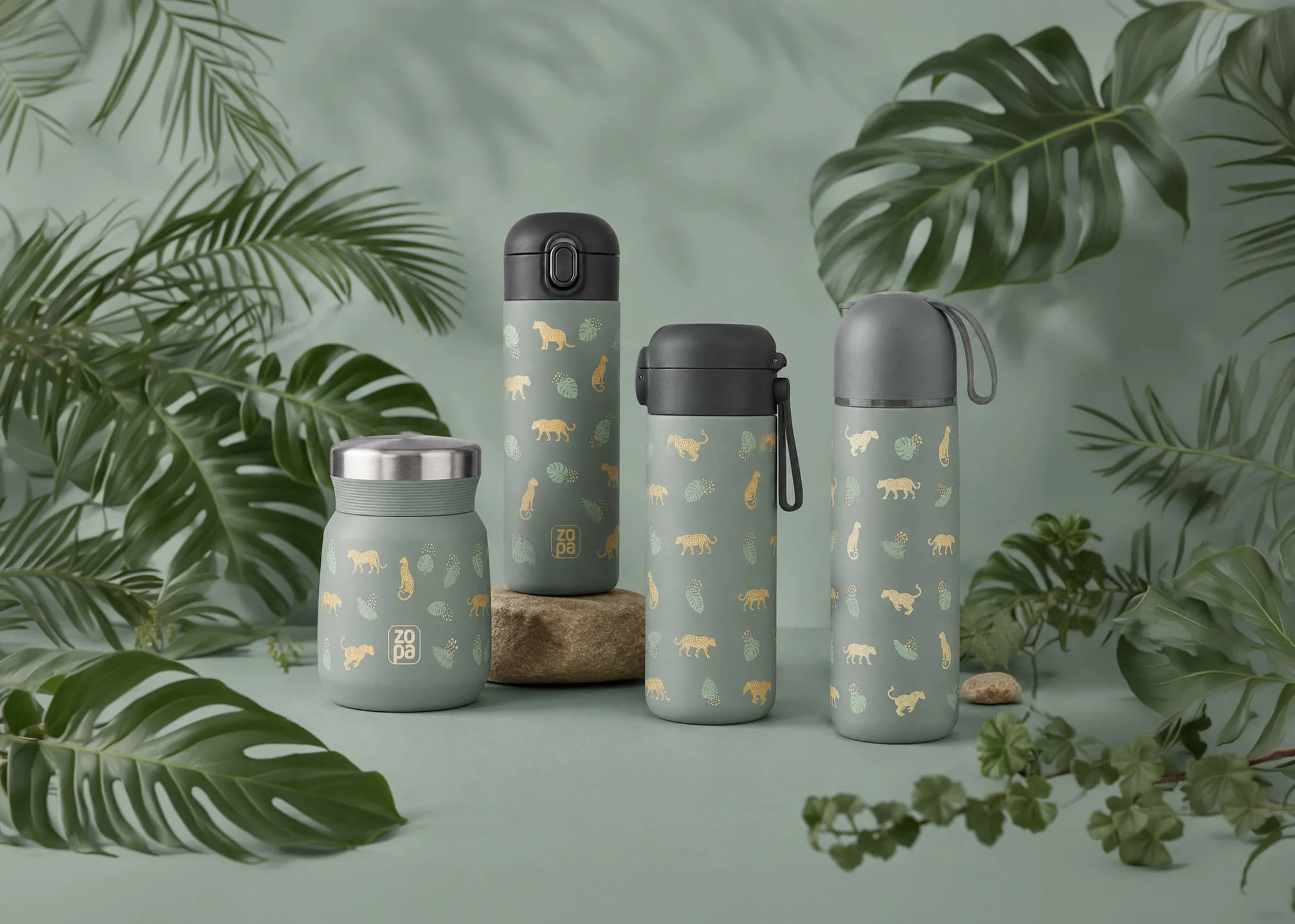Zopa Termoska na tekutiny s brčkem a silikonovým držákem 350 ml, Wild Gepard 8