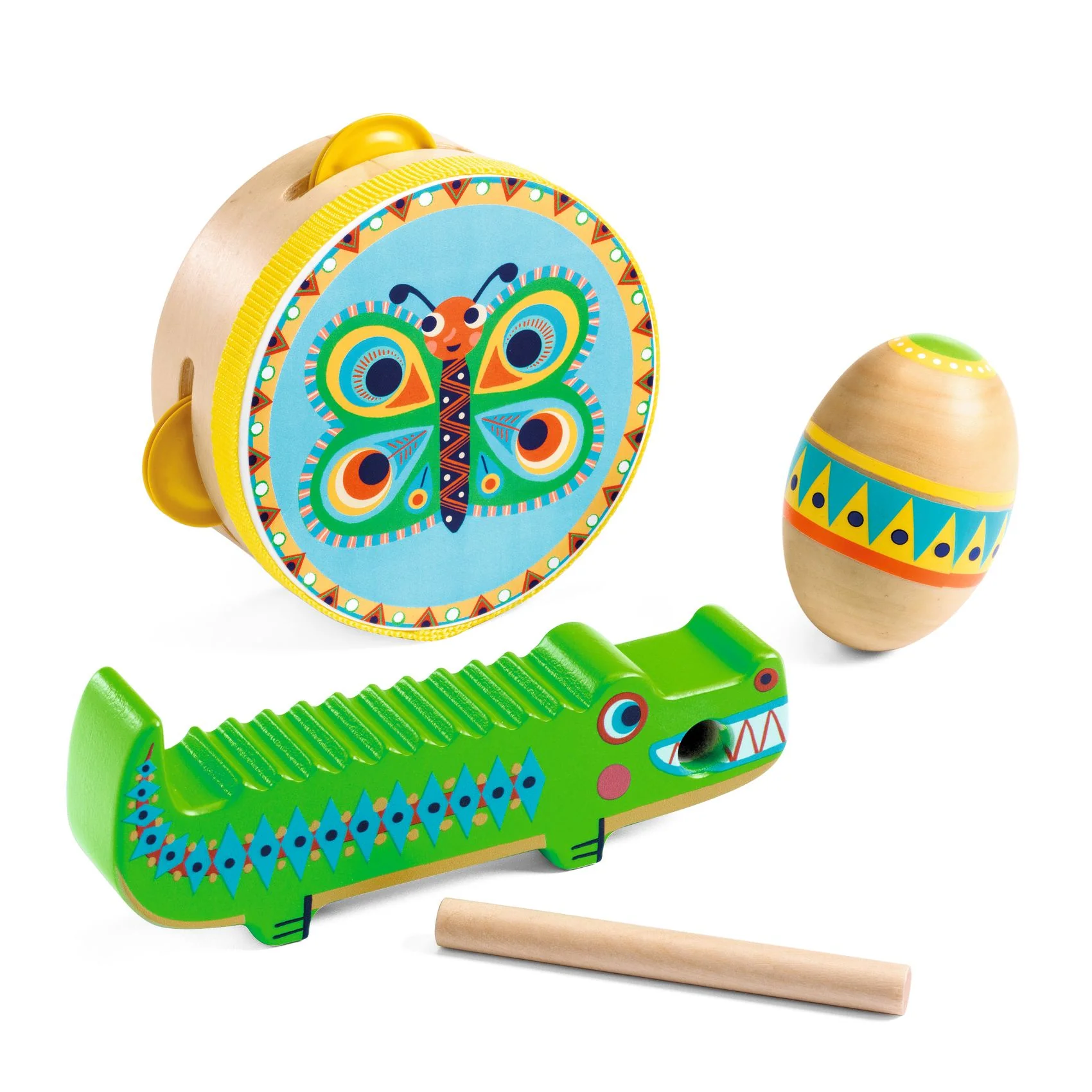 Djeco Hudebních nástrojů - Tamburína, maracas, guiro