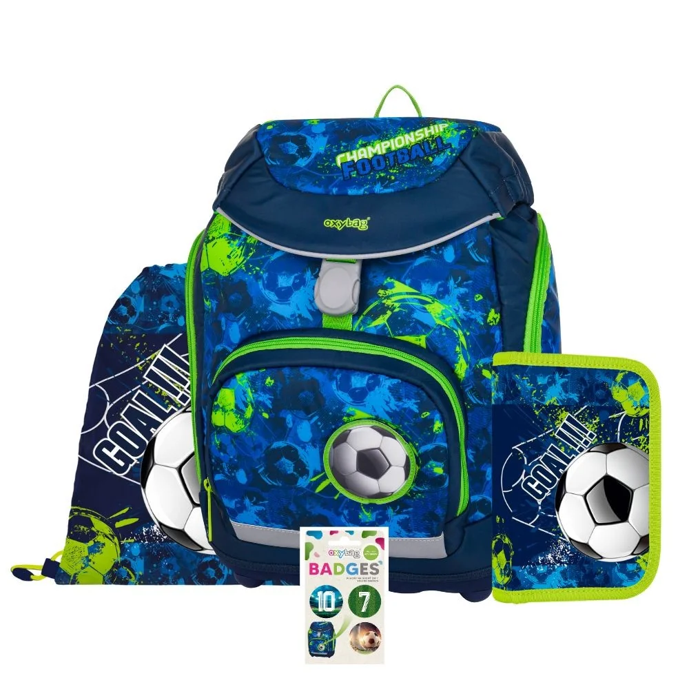Oxybag OXY SHERPY - školní set Fotbal 4 ks: batoh, penál, sáček, placky 